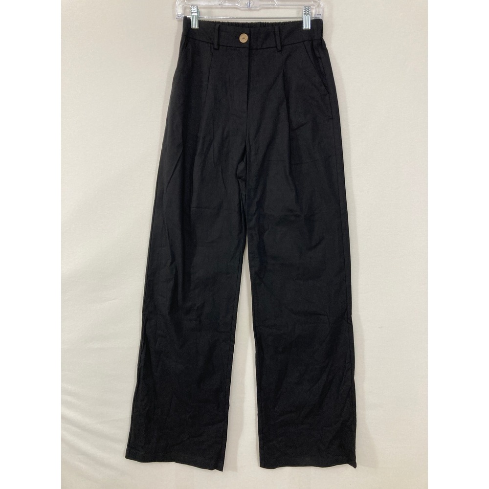Commense Wide Leg Trousers Small Black High Waisted‎ Elastic Back Cotton